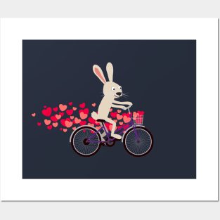 Bunny rabbit riding bike Posters and Art